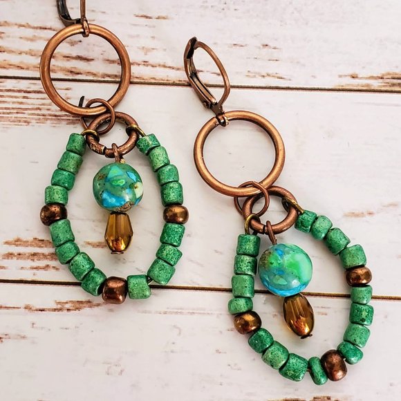 The Girl With Kaleidoscope Eyes Jewelry - Southwest Turquoise & Sea Sediment Earrings